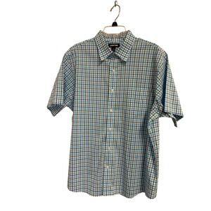 Lands' End Blue, White and Yellow Plaid Button Down Short Sleeve Shirt‎ L